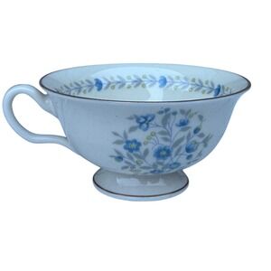 Castleton China Devon Blue Hill Footed Teacups Set of 4 Floral Gold Trim vintage